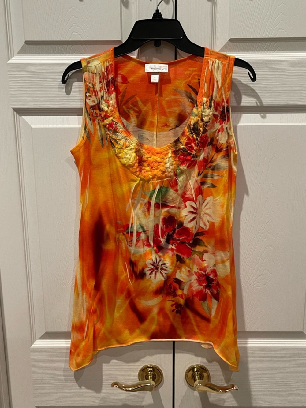 Bright Orange Floral Sleeveless Women's Top
